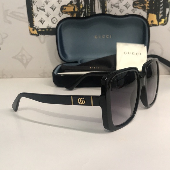New Authentic Gucci GG0632S 001 Black Square Sunglasses Grey Gradient Lenses main image 12